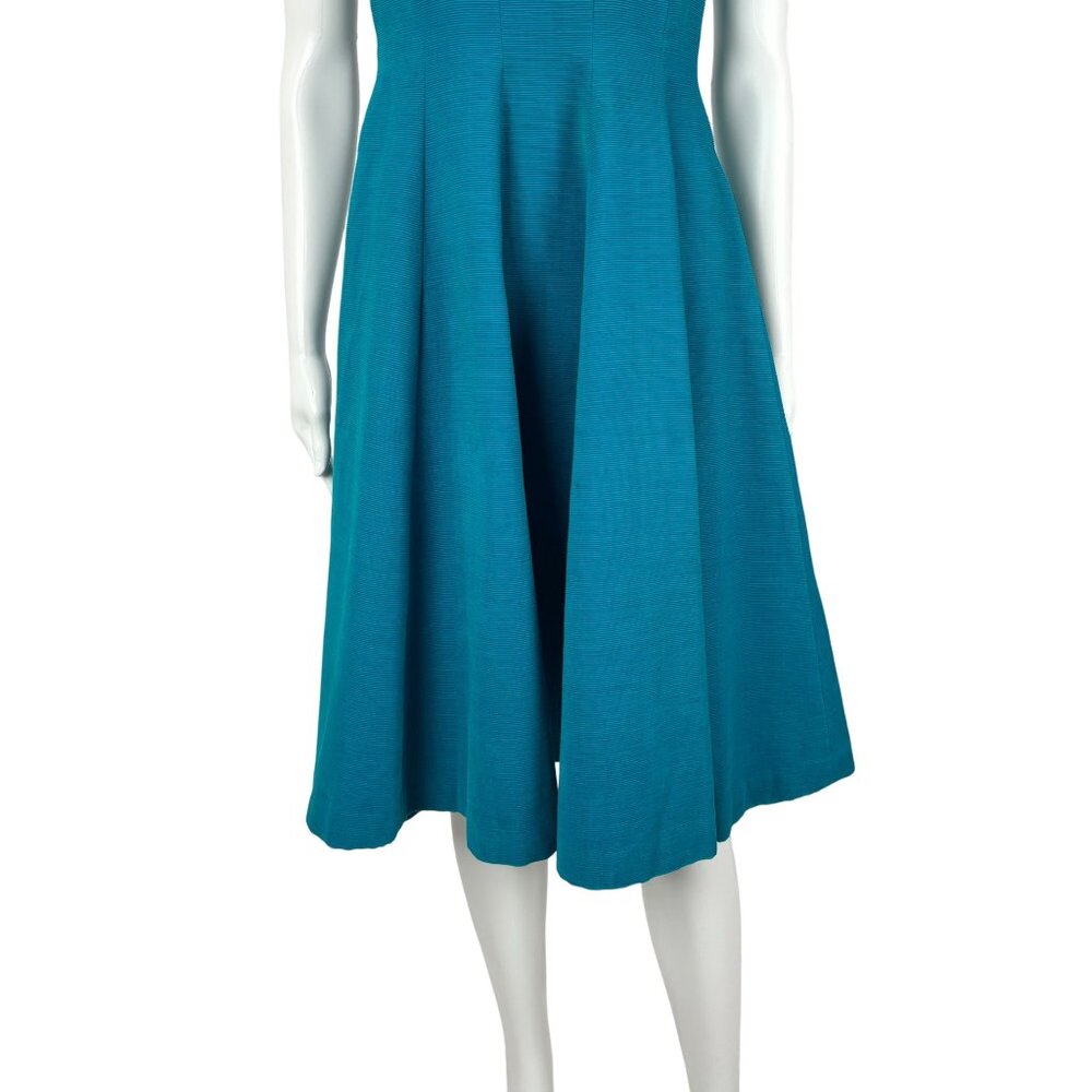 Vintage 50s Corduroy Dress Women's XXS Blue Bow Back Empire Bust Cocktail Fit & - Picture 5 of 10
